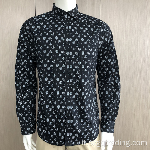 Camicia da uomo a manica lunga con stampa 100% cotone